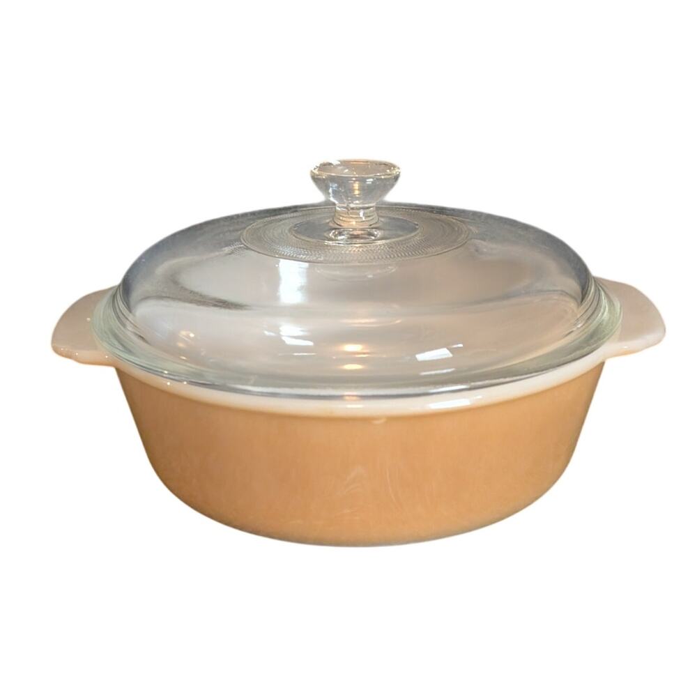 Vtg Anchor Hocking Fire King 447 Peach Lustre 1.5 Quart Casserole Dish W/ Lid - Picture 2 of 9